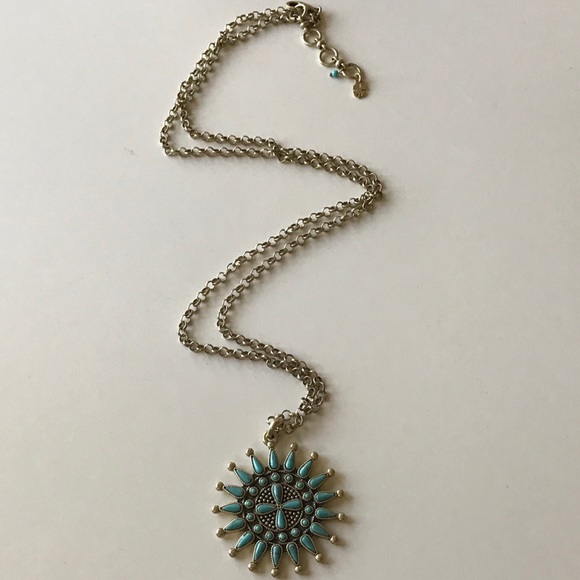 Lucky Brand Dyed Turquoise Stone Needlepoint Sunburst Pendant Necklace 32" $49 - Picture 2 of 5